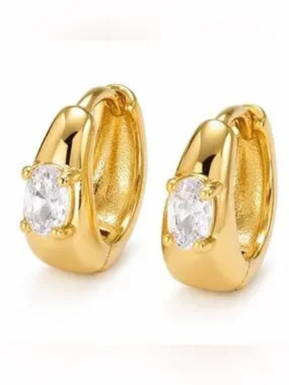Gold Oval CZ Dome Huggie Earrings (4511)